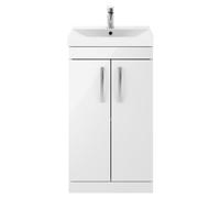 Millwich Contemporary 2 Door Floor Standing Vanity Unit with Thin Edge Basin, Gloss White, 500mm