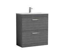 Millwich Contemporary 2 Drawer Floor Standing Vanity Unit with Curved Basin, Anthracite Woodgrain, 800mm