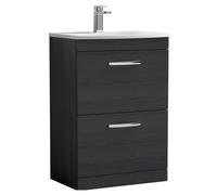 Millwich Contemporary 2 Drawer Floor Standing Vanity Unit with Curved Basin, Charcoal Black, 600mm