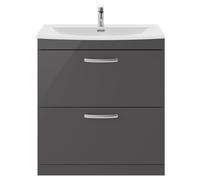 Millwich Contemporary 2 Drawer Floor Standing Vanity Unit with Curved Basin, Gloss Grey, 800mm