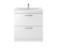 Millwich Contemporary 2 Drawer Floor Standing Vanity Unit with Curved Basin, Gloss White, 800mm