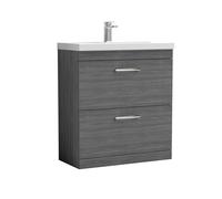 Millwich Contemporary 2 Drawer Floor Standing Vanity Unit with Thin Edge Basin, Anthracite Woodgrain, 800mm