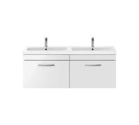 Millwich Contemporary 2 Drawer Wall Hung Vanity Unit with Basin, Gloss White, 1200mm