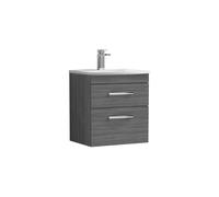 Millwich Contemporary 2 Drawer Wall Hung Vanity Unit with Curved Basin, Anthracite Woodgrain, 500mm