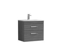 Millwich Contemporary 2 Drawer Wall Hung Vanity Unit with Curved Basin, Anthracite Woodgrain, 600mm