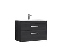 Millwich Contemporary 2 Drawer Wall Hung Vanity Unit with Curved Basin, Charcoal Black, 800mm