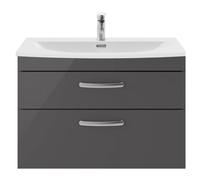 Millwich Contemporary 2 Drawer Wall Hung Vanity Unit with Curved Basin, Gloss Grey, 800mm