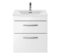 Millwich Contemporary 2 Drawer Wall Hung Vanity Unit with Curved Basin, Gloss White, 500mm