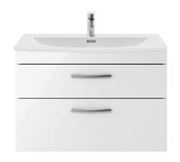 Millwich Contemporary 2 Drawer Wall Hung Vanity Unit with Curved Basin, Gloss White, 800mm