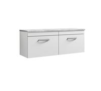 Millwich Contemporary 2 Drawer Wall Hung Vanity Unit with Laminate Black Galaxy Granite Worktop, Gloss White, 1200mm