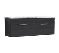 Millwich Contemporary 2 Drawer Wall Hung Vanity Unit with Laminate Carrara Marble Worktop, Charcoal Black, 1200mm