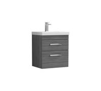 Millwich Contemporary 2 Drawer Wall Hung Vanity Unit with Thin Edge Basin, Anthracite Woodgrain, 500mm