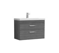 Millwich Contemporary 2 Drawer Wall Hung Vanity Unit with Thin Edge Basin, Anthracite Woodgrain, 800mm