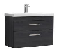 Millwich Contemporary 2 Drawer Wall Hung Vanity Unit with Thin Edge Basin, Charcoal Black, 800mm