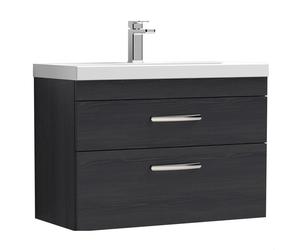 Millwich Contemporary 2 Drawer Wall Hung Vanity Unit with Thin Edge Basin, Charcoal Black, 800mm