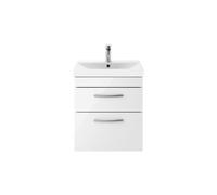 Millwich Contemporary 2 Drawer Wall Hung Vanity Unit with Thin Edge Basin, Gloss White, 500mm