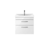 Millwich Contemporary 2 Drawer Wall Hung Vanity Unit with Thin Edge Basin, Gloss White, 600mm