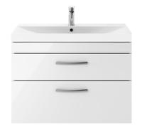Millwich Contemporary 2 Drawer Wall Hung Vanity Unit with Thin Edge Basin, Gloss White, 800mm