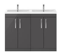Millwich Contemporary 4 Door Floor Standing Vanity Unit with Basin, Gloss Grey, 1200mm