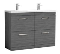 Millwich Contemporary 4 Drawer Floor Standing Vanity Unit with Basin, Anthracite Woodgrain, 1200mm