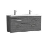 Millwich Contemporary 4 Drawer Wall Hung Vanity Unit with Basin, Anthracite Woodgrain, 1200mm