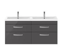 Millwich Contemporary 4 Drawer Wall Hung Vanity Unit with Basin, Gloss Grey, 1200mm