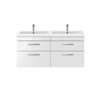 Millwich Contemporary 4 Drawer Wall Hung Vanity Unit with Basin, Gloss White, 1200mm