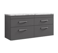 Millwich Contemporary 4 Drawer Wall Hung Vanity Unit with Laminate Carrara Marble Worktop, Gloss Grey, 1200mm