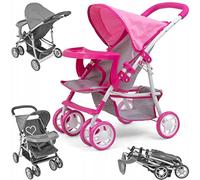 Milly Mally Kate Folding Doll's Pram for Girls from 3 Years with Hood, Foam Wheels, Prestige Pink Straps