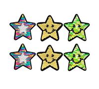 Millya 6 Pack DIY Reversible Sequins Sew Iron On Patches Star Motif Embroidered Appliques Art Craft Fabrics
