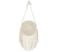 Millya Fringe Tassel Crossbody Shoulder Bag Straw Woven Handmade Boho Beach Travel Handbag for Women (03878 White)