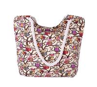 Millya Women Owl Pattern Canvas Travel Tote Bag Oversized Shoulder Bag Holiday Beach Shopping Bag,Rice White