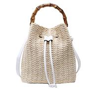 Millya Women's Summer Straw Beach Handbag Shoulder Bags Flower Decor Tote Bag Woven Beach Top-Handle Bag (03756 White)