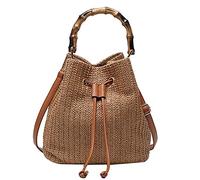Millya Women's Summer Straw Beach Handbag Shoulder Bags Flower Decor Tote Bag Woven Beach Top-Handle Bag (03756 Brown)