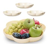 Milnnie 4-Pack Floral Shaped Snack Serving Trays - Elegant Plastic Dessert Plate with Petal Design, Lightweight Fruit Bowl for Candy, Nuts, Dry Fruit, Appetizers, Party & Home Décor (Large)