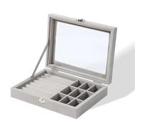 Milnnie Velvet Jewelry Organizer with Clear Acrylic Lid - 9-Grid Single Layer Anti-Tarnish Display Box for Rings & Earrings, Lockable Jewelry Tray for Drawer or Desktop, 8" x 6" x 2"