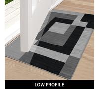 (MILO BLACK GREY, 40cm x 60cm ( 1 ft 4" x 2 ft)- Small Door Mat) Non Slip Area Rugs Printed Geometric Carpets Mats