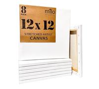milo Stretched Artist Canvas | 12x12 inch | Value Pack of 8 Canvases for Painting, Primed & Ready to Paint Art Supplies for Acrylic, Oil, Mixed Wet Media, & Pouring, 100% Cotton with Pine Wood Frame