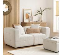 Milo White Boucle Fabric 2 Seater Sofa with Ottoman Footstool