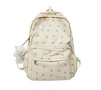 milochic Kawaii Backpack with Kawaii Plush Pendant Floral Prints Aesthetic Backpack for Women Large Capacity Simple Backpack for Travel Causal, Beige, 42CM*31CM*13CM, Classic, Beige, 42CM*31CM*13CM