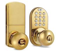MiLocks TKK-02P Digital Door Knob Lock with Electronic Keypad for Interior Doors, Polished Brass