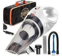 Miloll Car Vacuum Cleaner - Portable Handheld Mini Car Hoover W/ 16ft Cord, Bag, & Attachments - Small Cleaning Kit, RV, Boats, Travel - Car Accessories for Men and Women (White)