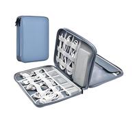 Miloocul Cable Organizer Leather Travel Waterproof Cable Organizer Travel Organizer Technical Organizer Travel Case for Charger Electronics Accessories Organizer for, Grey and blue, Double Layer-Large