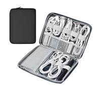 Miloocul Leather Cord Organizer Bag - Portable Tech Organizer Travel Case for Charger & Electronic Accessories (Black, Single Layer-Large)