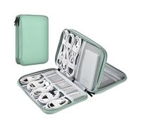 Miloocul Leather Cord Organizer Bag - Portable Tech Organizer Travel Case for Charger & Electronic Accessories (Light Green, Double Layer-Small)