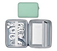 Miloocul Leather Cord Organizer Bag - Portable Tech Organizer Travel Case for Charger & Electronic Accessories (Light Green, Single Layer-Small)
