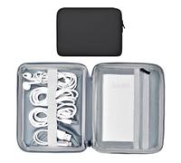 Miloocul Leather Cord Organizer Bag Portable Tech Organizer Travel Case for Charger Electronic Accessories (Black, Single Layer-Small)