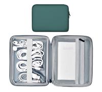 Miloocul Leather Cord Organizer Travel Waterproof Travel Cable Organizer Bag Portable Tech Organizer Travel Case for Charger Electronic Accessories Organizer for Men (Deep Green, Single Layer-Small)