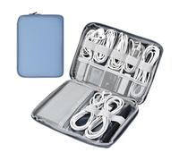 miloocul Leather Cord Organizer Travel Waterproof Travel Cable Organizer Bag Portable Tech Organizer Travel Case for Charger Electronic Accessories Organizer (Gray&Blue, Single Layer-Large)