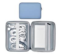 miloocul Leather Cord Organizer Travel Waterproof Travel Cable Organizer Bag Portable Tech Organizer Travel Case for Charger Electronic Accessories Organizer for Men (Gray&Blue, Single Layer-Small)